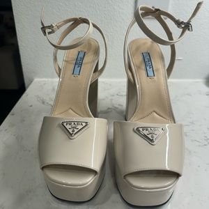 Prada Patent Leather Platform in Ivory